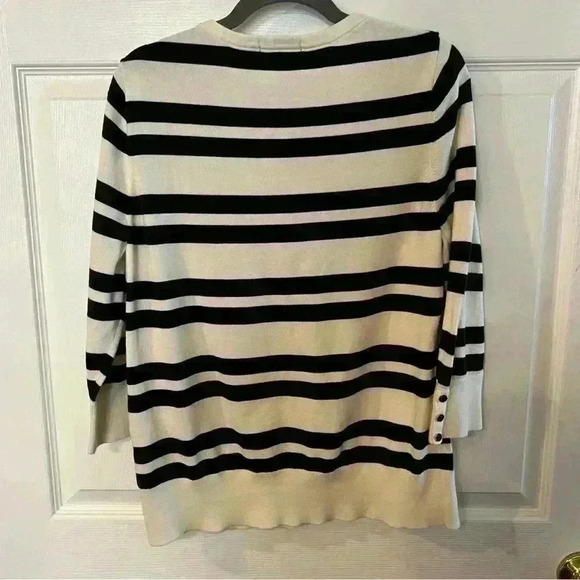 Lands End 100% Supina Cotton Long Sleeved Sweater Black and White Stripes Size L - Picture 4 of 7